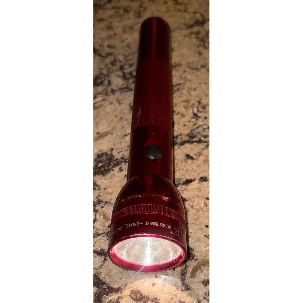 Vintage Maglite D Cell Flashlight Red Anodized Made in USA 12.5 inch WORKS